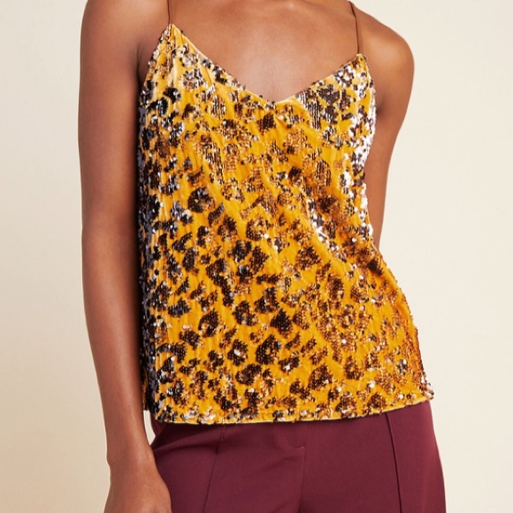 Anthropologie Esther Sequined Gold Cami Sz Medium - Picture 4 of 5